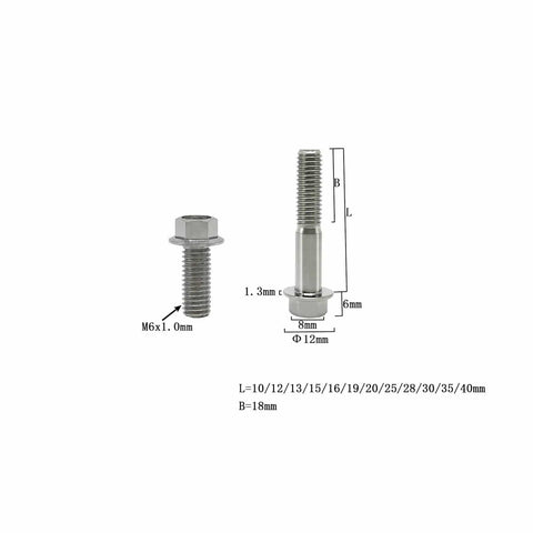 Beast Titanium Flanged Hex Head Bolt M6 x 1.0 x 12mm, 6AL4V Aerospace Grade Ti Fastener with measurements, Pack Of 5