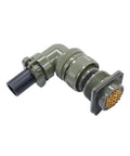 Side view of olive-drab MIL-C circular connector with threaded coupling and gold-plated contacts