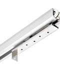 Built Tough Heavy Duty Sliding Barn Door Hardware Track Kit, Silver Closet Pocket Rail With 8 Wheel Hanger System, side view close-up