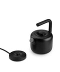 Side view of Electric Kettle 1.5 Liter Capacity In Sleek Stainless Steel, Modern Twist On Stovetop Style That Is Game Changing For Quick Brews Of Tea Coffee Oatmeal Ramen And More, Large Capacity All Purpose Kettle For Home Kitchen in matte black.