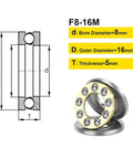 F8-16M thrust ball bearing, chrome steel, 8mm bore, 16mm outer diameter, 5mm thick, single-direction, 4 pcs