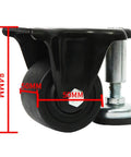 Four Piece Heavy Duty Furniture Casters Beefy Swivel Rollers With Slick Rubber Tread, 84mm tall, black nylon roller for durable use.