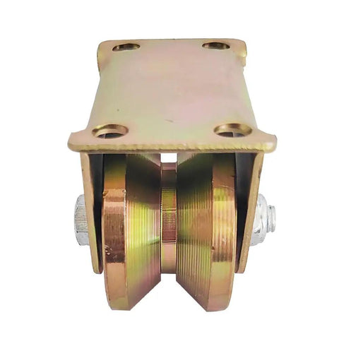 Badass 2 Inch V Groove Pulley Sliding Gate Rollers Heavy Duty Rigid Caster With Bracket For Wire Rope Track Zinc Coated