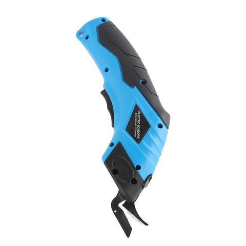 Cordless Electric Scissors For Fabric Leather Cardboard Compact Lightweight Handheld Cutter, blue and black side view