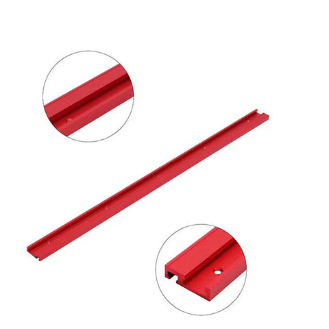 Premium Red Aluminum 600mm T Slot Miter Track With Scale For Precise Woodworking And DIY Projects close-up view of the red track.