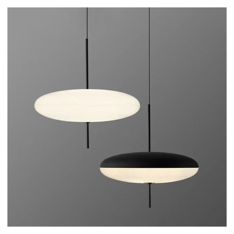 Modern Pendant Light LED Minimalist Black and White Pendant Light Restaurant Study Living Room Bedroom Home Light,Luxury(Tricolor Light,White 30cm) two pendant lights in black and white design.