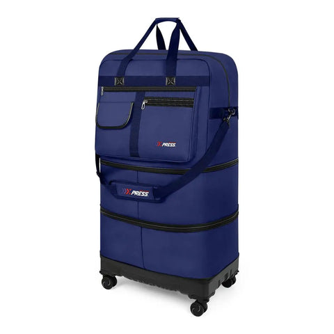 36 Inch Rolling Duffel Bag With Wheels, Expandable Three Layer Design, Hardshell Base For Extra Protection, Water Resistant Oxford Cloth, Navy