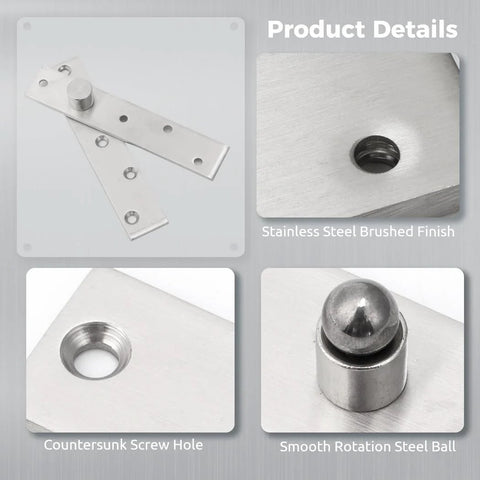 Slick Hidden Bookcase Pivot Door Hinges Set Stainless Steel Heavy Duty 360 Degree Shaft System With Screws For Wood Doors
