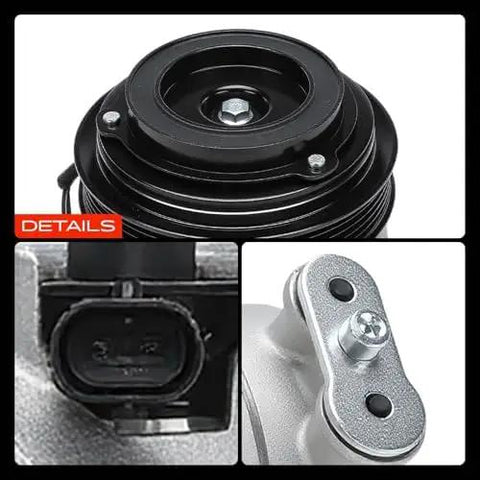Close-up view of Top Shelf AC Compressor Kit With Clutch And Precharged Pag 46 Lubricant for Buick Regal 2014-2017, detailing pulley and connector.
