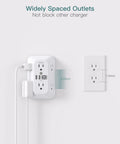 Badass Surge Protector Outlet Extender With Six Ac Outlets And Four Usb Ports Plus Two Type C Fast Charging Killer Wall Adapter Features wide spacing for bulky plugs.