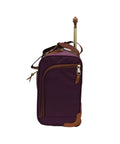 Side view of lightweight 15 inch carry on luggage with dual spinner wheels, purple underseat weekender bag for travel on the go.