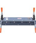 Front view of 24 Inch Heavy Duty Sheet Metal Brake Bender for 18 Gauge Steel, Adjustable 0 to 135 Degrees, blue metal construction