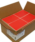 Essential 4X6 Red Fanfold Direct Thermal Shipping Labels With Heavy Duty Permanent Adhesive For Warehouse Barcodes And Package Logistics Packs Four Thousand Crisp Sheets in an open cardboard box.