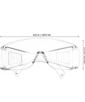 Real Deal 6 Pack Clear Lab Safety Glasses Featuring Ventilated Side Shields And Lightweight Wraparound Design For Shop Splashes And Daily Eye Protection Making Work A Breeze - Front view with dimensions 6.5x2.2 in.