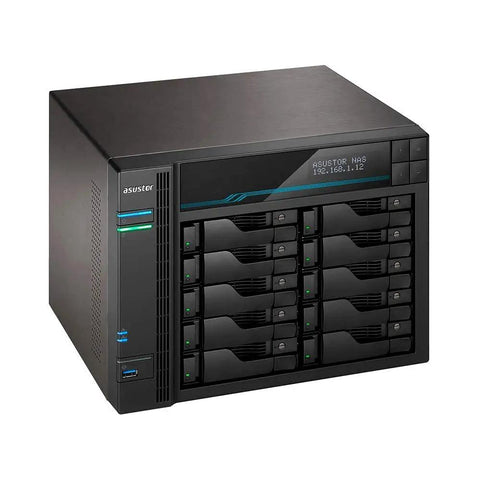 Powerhouse 10 Bay Network Attached Storage with 2.1GHz Quad Core, front view showing 10 bays and LED display
