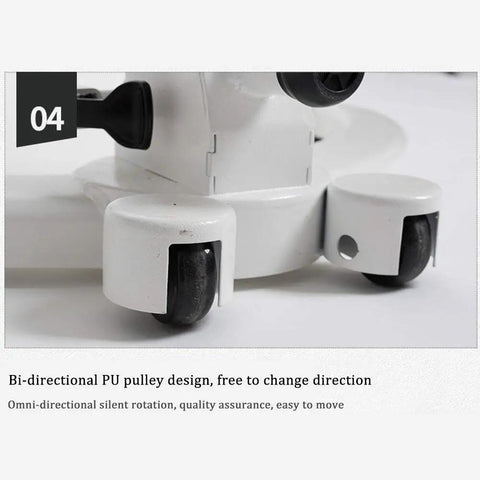 Mobile Height Adjustable Standing Desk With Sturdy Silent Rolling Casters And Flexible Tray Surface close-up of durable caster wheels for easy movement.