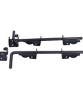 Heavy Duty 12 Inch Steel Gate Drop Rod Two Pack Black Powder Coated Ground Latch set showing robust metal construction and hooks.