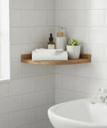 Rock Solid Wood Triangular Corner Shelf Bracket For Wall Mount Storage In Bathroom And Living Room Warp Resistant Easy Install