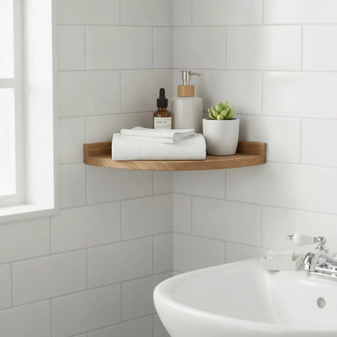 Rock Solid Wood Triangular Corner Shelf Bracket For Wall Mount Storage In Bathroom And Living Room Warp Resistant Easy Install