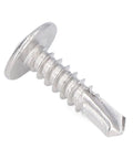 Close-up of self drilling screw with round washer head in 304 stainless steel for wood and metal rust resistant M4 8x19 fasteners