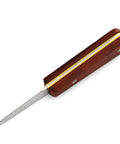 Side view of knife with brown handle, showcasing G10 Knife Handle Scale Sheets Set Pre Cut Spacer Material For Knife Making And DIY Projects
