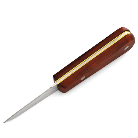 Side view of knife with brown handle, showcasing G10 Knife Handle Scale Sheets Set Pre Cut Spacer Material For Knife Making And DIY Projects