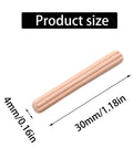 Wooden Dowel Pin Set 48 Pcs, 4mm By 30mm And 5/32 Inch By 1.18 Inch, single pin with fluted design, measured dimensions shown.