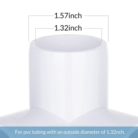Close-up of PVC fitting showing 1.57 inch top and 1.32 inch opening for 12 Pack 1 Inch 3 Way PVC Fittings Elbow Connector For DIY