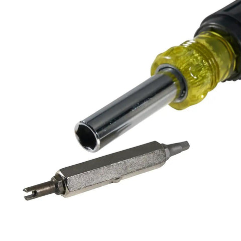 11-In-1 Multi-Bit Screwdriver And Nut Driver For HVAC Pros with TR-4 Schrader Valve Bit and Core-Extractor close-up
