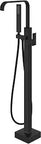 Freestanding Tub Filler Floor Mount Bathtub Faucet with Single Handle Brass Construction and Handheld Shower Curved Spout Matte Black