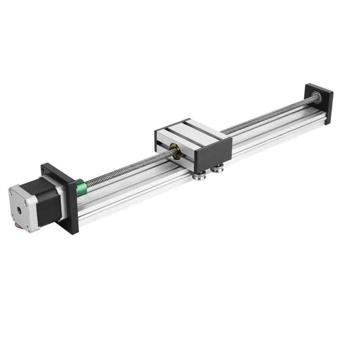 Badass 0808 Screws Long Stage Actuator Nema 17 42 Stepper Motor on an aluminum slide table for smooth linear motion.