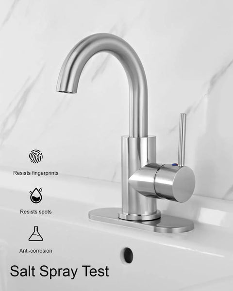 Single Handle Swivel Spout Bathroom Sink Faucet With Pop Up Drain Overflow And Flexible Supply Hose Brushed Nickel Finish