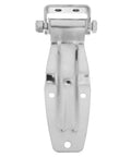 Heavy Duty Stainless Steel Truck Door Hinge 8 By 3.8 By 1 Inch Spring Loaded Trailer Dump Hinge close-up view, showcasing polished surface and hinge mechanism.