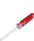 Top Shelf 5 Piece Spanner Screwdriver Set Featuring Strong Magnetic Tips In M1.7 M2.0 M2.3 M2.6 And M2.8 Sizes For Precision Electronics Repair Watchmaking And Jewelry Crafting Durable Steel Construction To Nail Fasteners Hassle Free screwdriver with red handle close-up view.