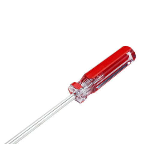 Top Shelf 5 Piece Spanner Screwdriver Set Featuring Strong Magnetic Tips In M1.7 M2.0 M2.3 M2.6 And M2.8 Sizes For Precision Electronics Repair Watchmaking And Jewelry Crafting Durable Steel Construction To Nail Fasteners Hassle Free screwdriver with red handle close-up view.