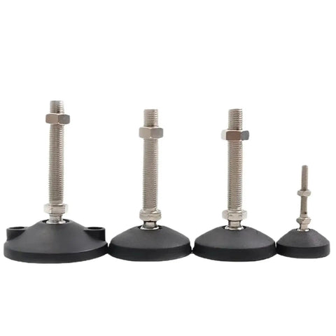 Set Of Four Adjustable Lathe Leg Feet With Threaded Height Adjustment, Swivel Base, And Articulating Leveling Legs, side view