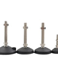 Hella Sturdy Four Piece Leveling Feet Kit Swivel Base Adjustable Threads Non Slip Rubber Bottoms For Furniture And Appliances with varying heights