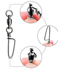 Beefy Snap Swivels With Ball Bearing Free Rotation Black Nickel Barrel Swivels For Saltwater And Freshwater Fishing Copper Body Stainless Steel Safety Snap Size Five 20 Pcs close-up