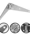 Heavy Duty 5 Inch Gate Strap Hinges Galvanized Iron 2 Piece Set With Installation Screws, displaying hinge and close-up details