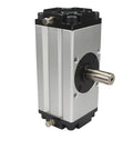 Heavy Rack And Pinion Rotary Actuator Pneumatic Cylinder, silver and black, designed for automation applications up to 180 degrees.