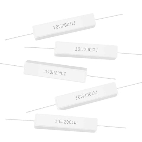 10 Pack 10W Ceramic Cement Resistors 200 Ohm Wirewound With 5 Percent Tolerance For DIYers And Hobbyists High Temperature Use