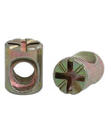 Slotted barrel cross dowel nuts, zinc plated, for strong connections. Part of Barrel Nuts Set For Furniture Building, 10 piece pack.