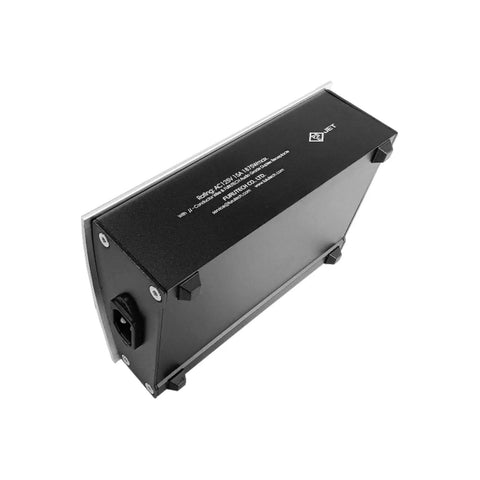 Top Shelf Six Socket 110V Filtered Power Strip And Audiophile Conditioner For Pro Audio Rigs Plus Home Theater Setup with black metal casing.