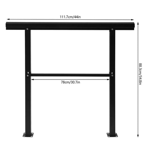 Badass Built Adjustable Stair Handrail Heavy Duty Zinc Steel Safety Railing dimension view, 111.7cm long, 78cm wide, and 88.3cm high.