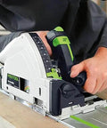 Killer 1200W Plunge Cut Circular Saw With Blazing 5200 RPM Speed And Compact Build For Nailing Dead Straight Door Trims Up To 55mm On Guide Rails With Zero Drama Or Mess in action cutting wood.