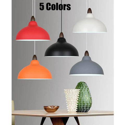 Minimalist Colorful Pendant Light Fixture, Simple Rustic Dome Lamp, Japanese Style Lighting in 5 colors over table decor.