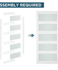 Glass And Wood Barn Door 32 By 80 Inches With Sliding Hardware Kit showing assembly steps, glass panels, and finished door.