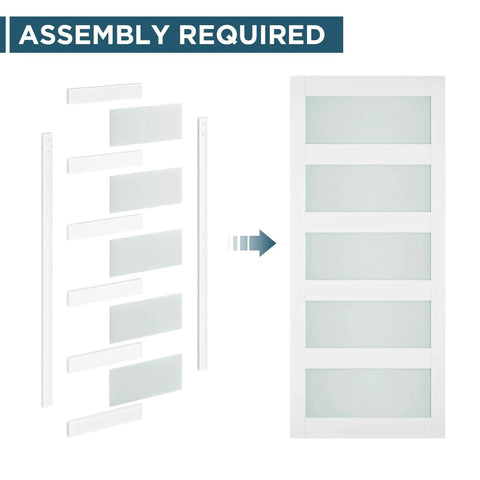 Glass And Wood Barn Door 32 By 80 Inches With Sliding Hardware Kit showing assembly steps, glass panels, and finished door.
