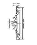 Technical diagram of 16x160mm Lathe Hand Wheel With Detachable Handle Back Ripple Design For Milling And Grinding Machines.