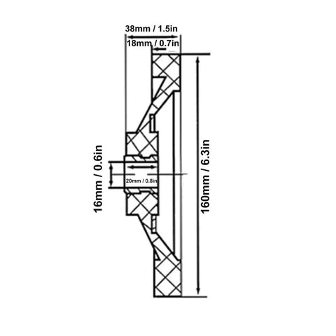 Technical diagram of 16x160mm Lathe Hand Wheel With Detachable Handle Back Ripple Design For Milling And Grinding Machines.